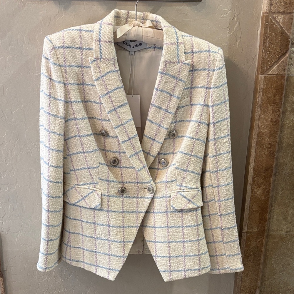 Veronica Beard Miller Dickey Jacket in Cream Plaid